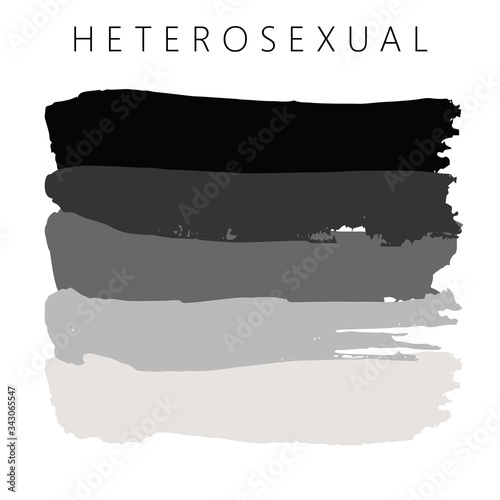 Sexual identity pride flag of heterosexual people, LGBT symbols. Flag gender with shades of gray and black colors. Vector illustration. Brush strokes. Abstract concept. Painted texture.