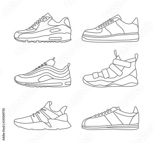 Sneaker Shoe Minimalistic Flat Line Outline Stroke Icon Pictogram Symbol Set Collection