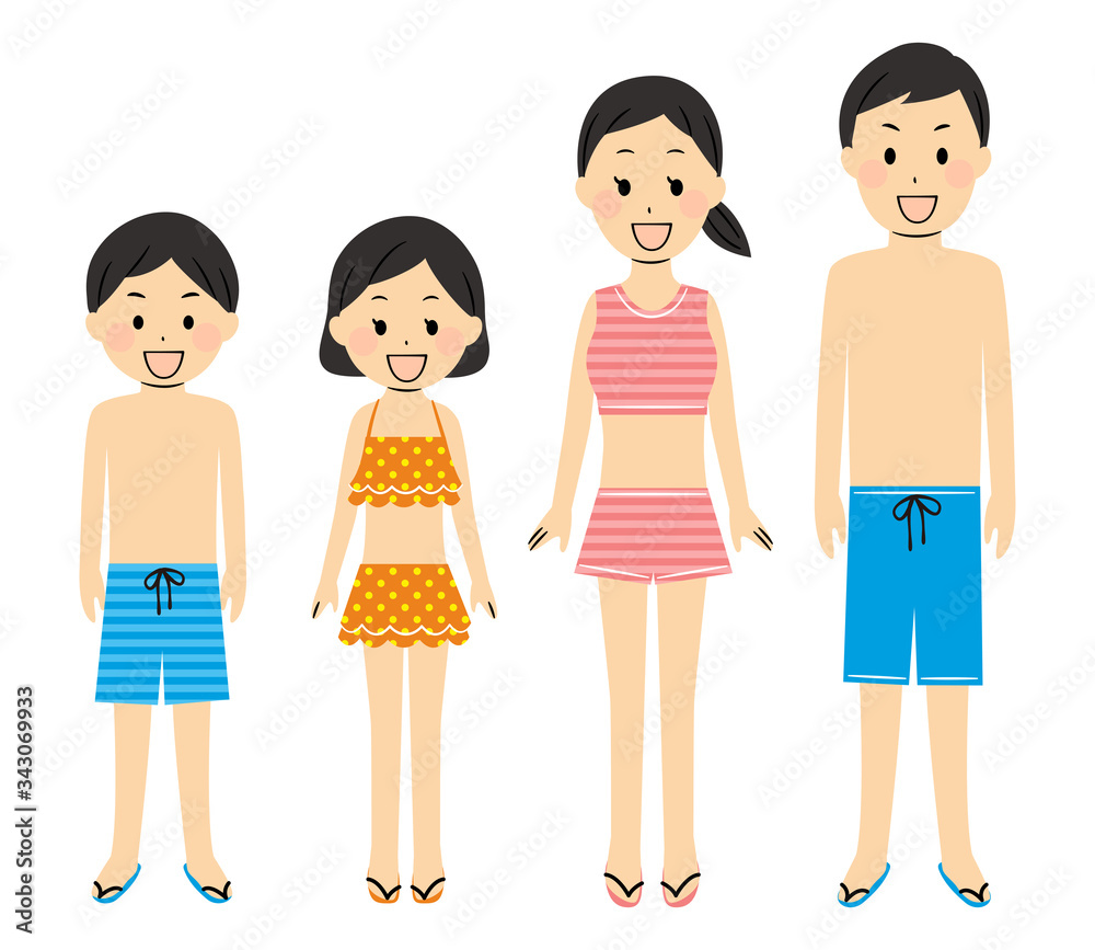 illustration of family members with swimsuits