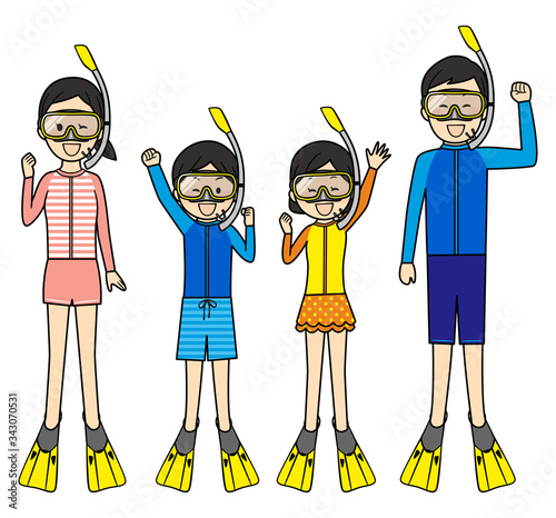 illustration of family members with swimsuits