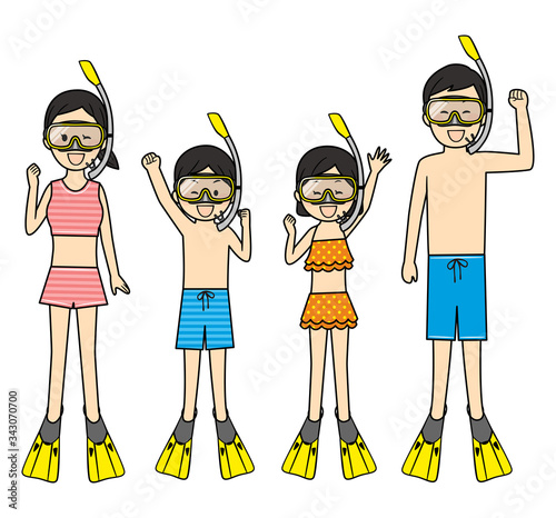 illustration of family members with swimsuits