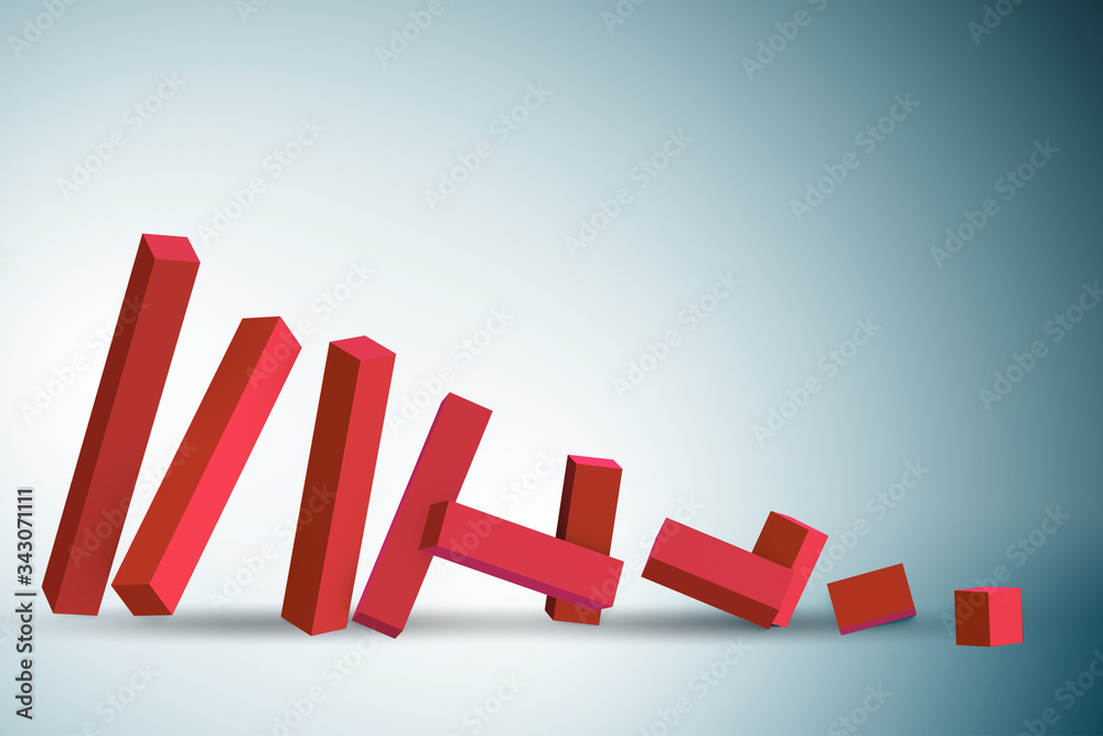 Collapsing bar charts in crisis - 3d rendering Collapsing bar charts in crisis - 3d rendering