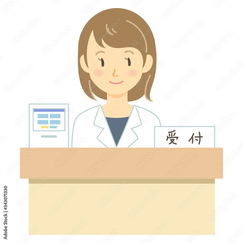 病院の受付をする白衣の女性のイラスト(医師・薬剤師など) 病院の受付をする白衣の女性のイラスト(医師・薬剤師など)