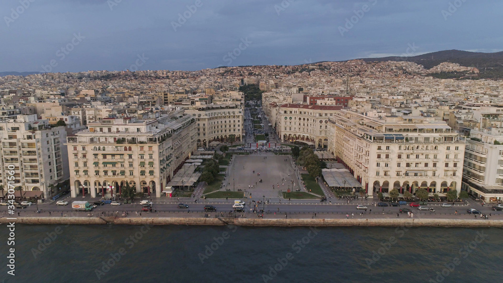 Aerial. Aristotelous Square — the heart of Thessaloniki city. Greece. 