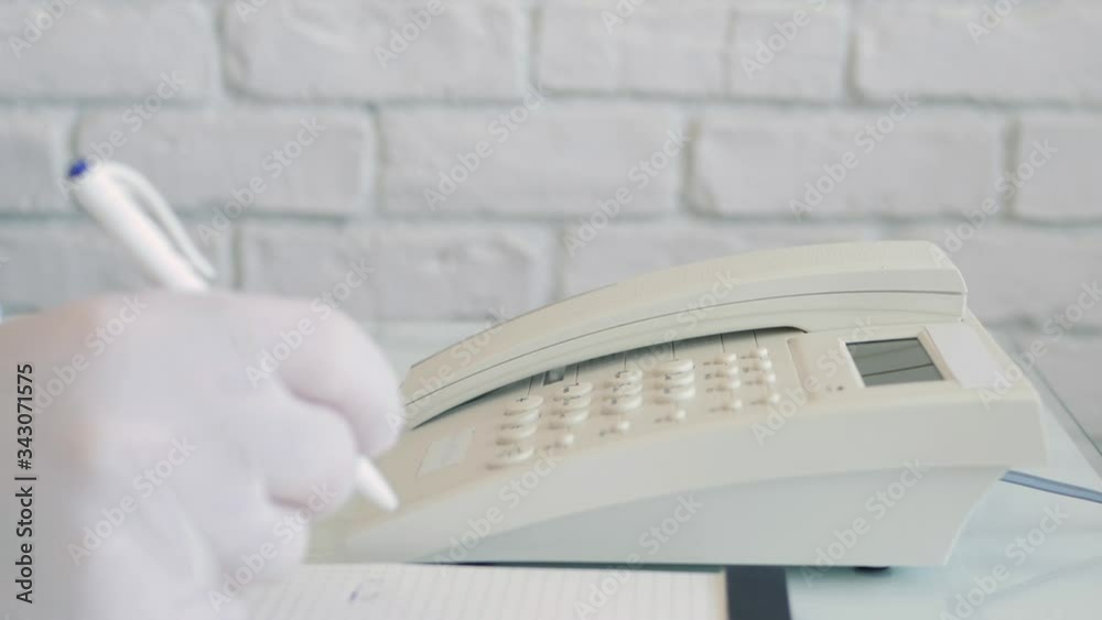 Man Wearing Protection Gloves in Hands Using Telephone Communication, Social Distancing Lifestyle