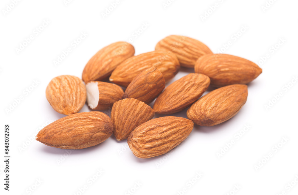 Heap of Almond Isolated on White Background, Selective Nuts Group Heap of Almond Isolated on White Background, Selective Nuts Group