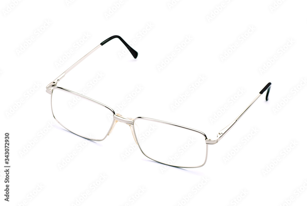 Glasses in Classic Style Close Up, Eyeglasses Isolated on White Background Glasses in Classic Style Close Up, Eyeglasses Isolated on White Background