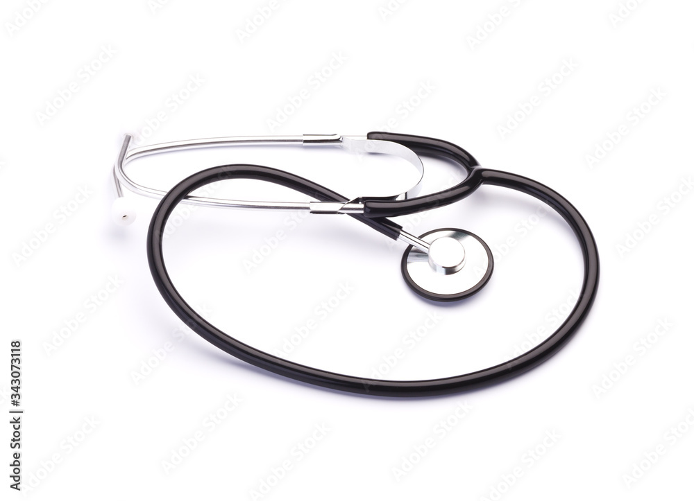 Stethoscope Isolated on White Background. Modern Medical Equipment Close Up Stethoscope Isolated on White Background. Modern Medical Equipment Close Up