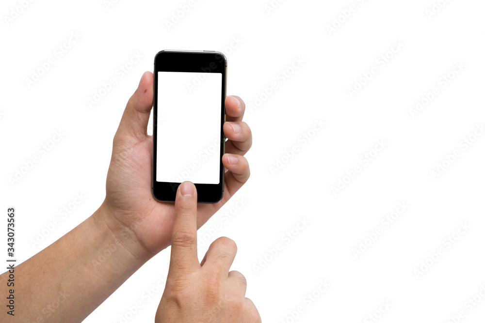 Hand holding and useing the black smartphone Hand holding and useing the black smartphone