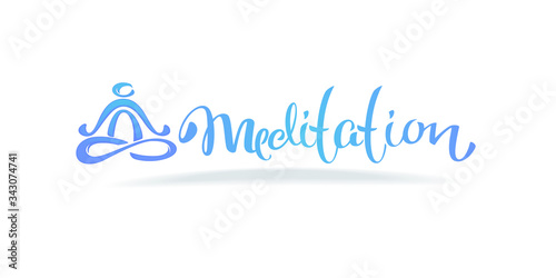  Meditation logo with lettering composition and human symbol in yoga pose