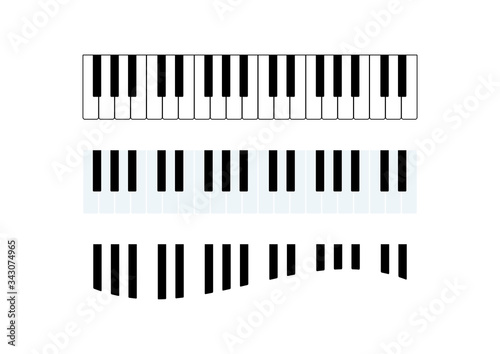 Piano keyboard simple icon set vector. Piano keys curved icon set vector. Piano keyboard musical instrument vector icon. Piano vector isolated on a white background