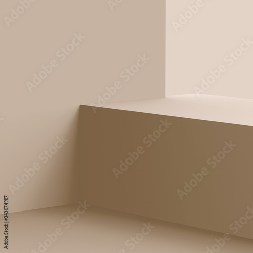 Fototapeta Naklejka Na Ścianę i Meble -  3d brown creamy stage podium scene minimal studio background. Abstract 3d geometric shape object illustration render. Display for cosmetic fashion product. Natural color tones.