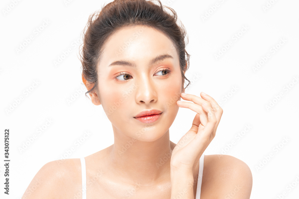 Beautiful Asian woman touching soft cheek smile with clean and fresh skin Happiness and cheerful with positive emotional,isolated on white background,Beauty and Cosmetics Concept Beautiful Asian woman touching soft cheek smile with clean and fresh skin Happiness and cheerful with positive emotional,isolated on white background,Beauty and Cosmetics Concept