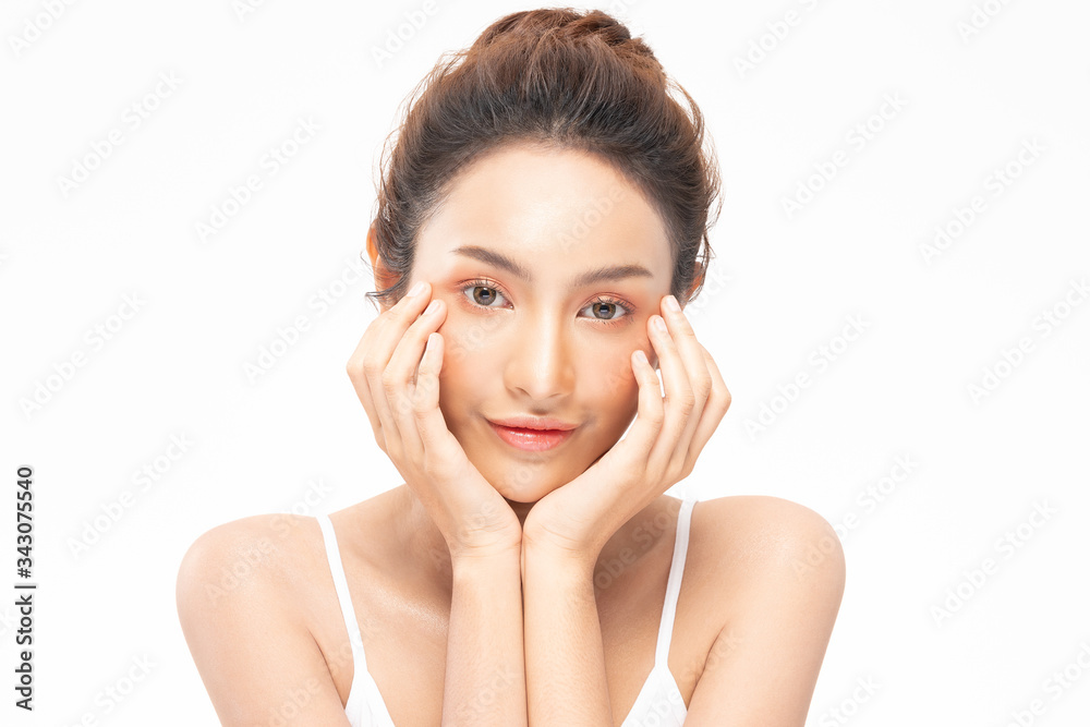 Beautiful Asian woman touching soft cheek smile with clean and fresh skin Happiness and cheerful with positive emotional,isolated on white background,Beauty and Cosmetics Concept Beautiful Asian woman touching soft cheek smile with clean and fresh skin Happiness and cheerful with positive emotional,isolated on white background,Beauty and Cosmetics Concept