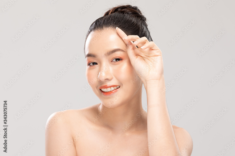 Beautiful Asian woman touching soft cheek smile with clean and fresh skin Happiness and cheerful with positive emotional,isolated on white background,Beauty and Cosmetics Concept Beautiful Asian woman touching soft cheek smile with clean and fresh skin Happiness and cheerful with positive emotional,isolated on white background,Beauty and Cosmetics Concept