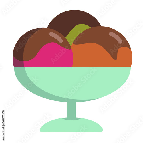 the vase with ice cream orange, strawberry, pistachios covered by chocolate syrop