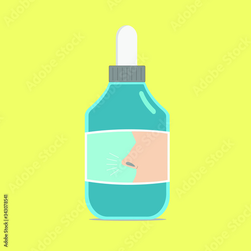 The green bootle of nasal drop/spray for disinfect or treat