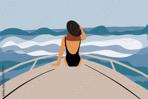 Woman swimming on a yacht
