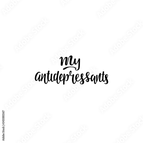 antidepressants - sign label for a tablet box, label for medicine box, packet name. Vector stock illustration isolated on white background. EPS10
