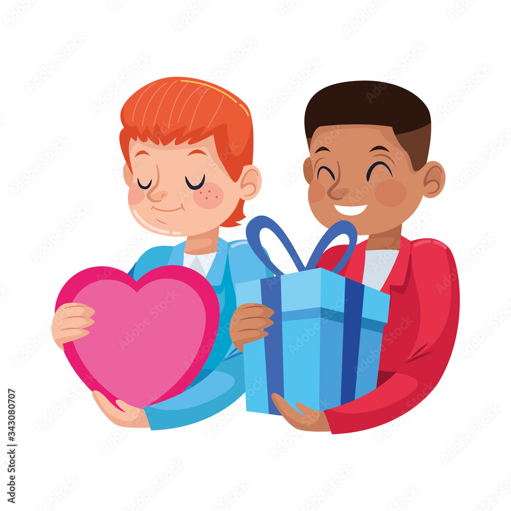 interracial young fathers with gift and heart characters interracial young fathers with gift and heart characters