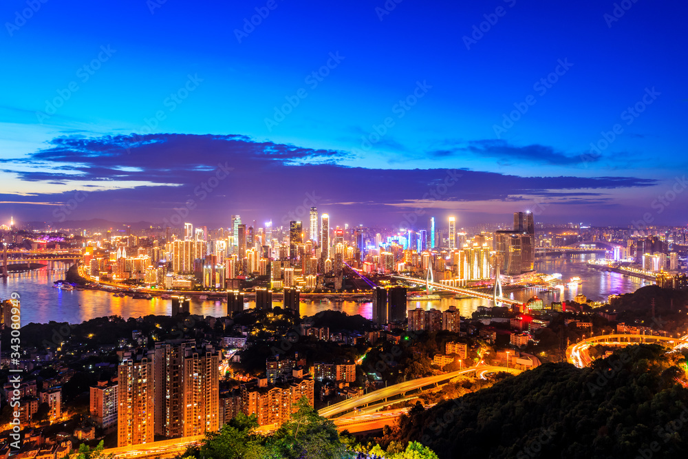 Chongqing city skyline and architectural landscape at sunset,China.