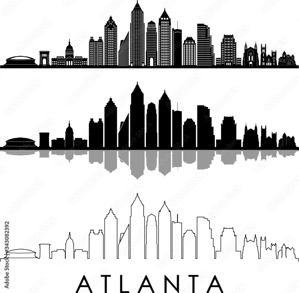 ATLANTA GEORGIA City Skyline Silhouette Cityscape Vector