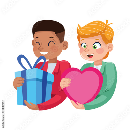 interracial young fathers with gift and heart characters