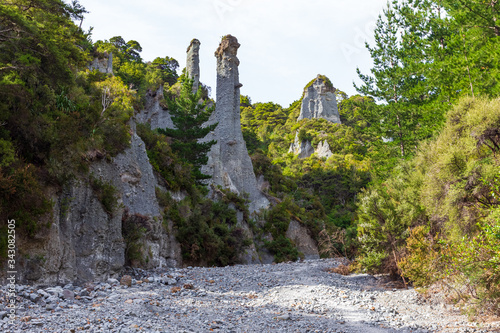 Canyon of Putangirua Pinnacles. Landscapes of North Island, New Zealand photo