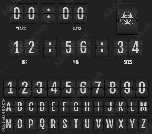 Mechanical Scoreboard Alphabet. Coronavirus Doomsday Alphabet.