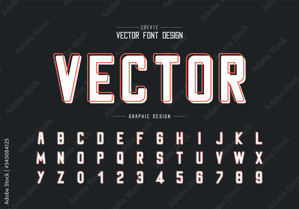 Line font with white shadow and round alphabet vector, Typeface and letter number design, Graphic text on background