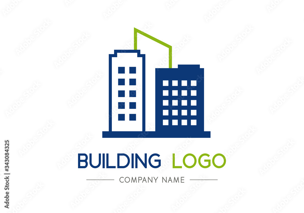 Blue and green Building logo, Black and blue brand business company vector on white background, Creative identity construction idea, Modern real graphic architecture design