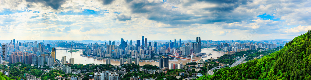 Modern city skyline and buildings with river in Chongqing,China.
