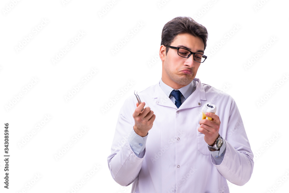 Young male doctor stomatologist isolated on white Young male doctor stomatologist isolated on white