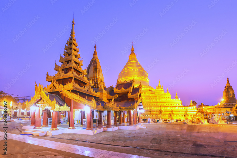 Pagoda bagan,The Shwezigon pagoda or shwezigon paya in a Buddhist temple located in Nyaung-u,a town near Bagan,Myanmar. Pagoda bagan,The Shwezigon pagoda or shwezigon paya in a Buddhist temple located in Nyaung-u,a town near Bagan,Myanmar.