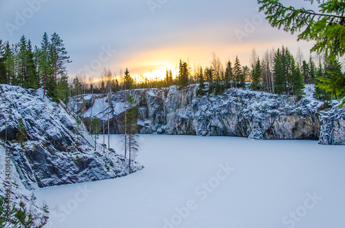 Marble mountain rock quarry landscape, Karelia photo