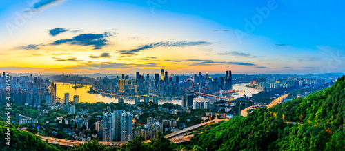 Chongqing city skyline and architectural landscape at sunset,China. photo