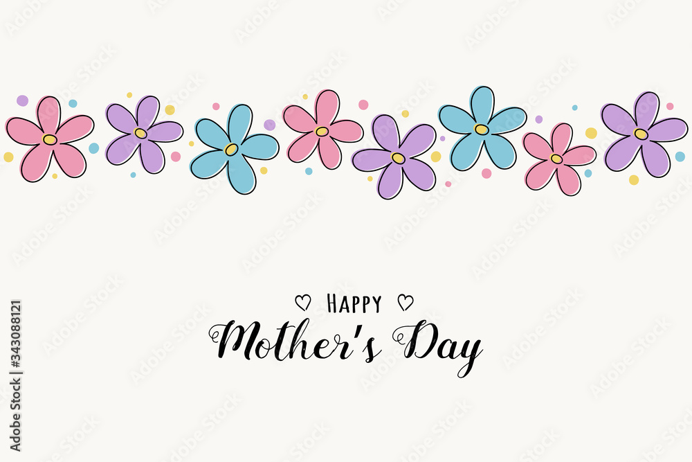 Design of Mother’s Day banner with cute flowers and wishes. Vector