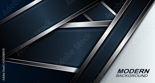 Textural blue design with a white corner and stripes of metallic color