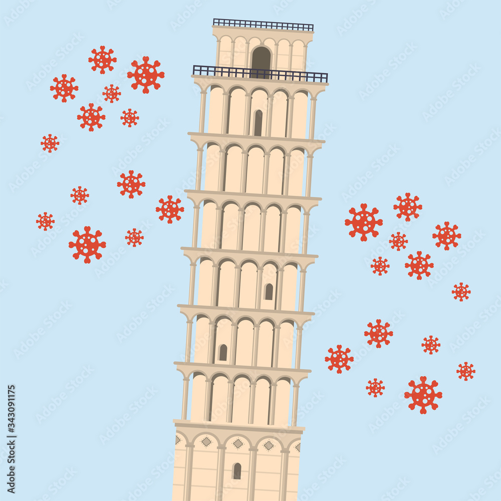 covid19 pandemic particles with tower pisa