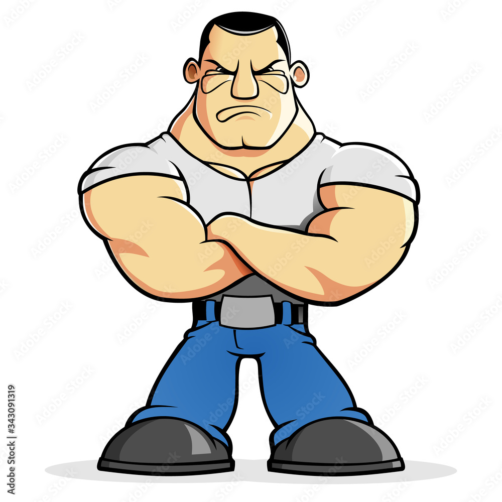 Bully cartoon character with crossing arms
Bully cartoon character with crossing arms