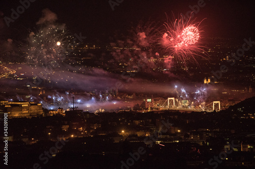 fireworks on the Hungarian national holiday in Budapest