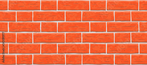 Brick wall seamless pattern background. Texture of red, orange cartoon brick wall vector pattern illustration. Fence horizontal old seamless brick texture background.