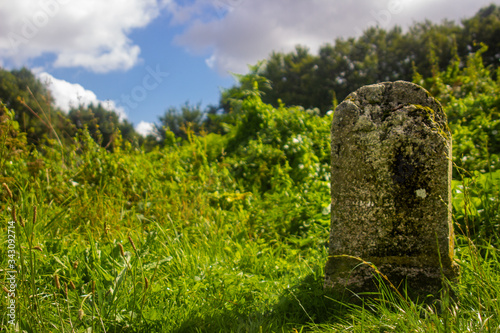 Quelven, Brittany, France - Septembre 4 2019: Quelven landmark in the woods