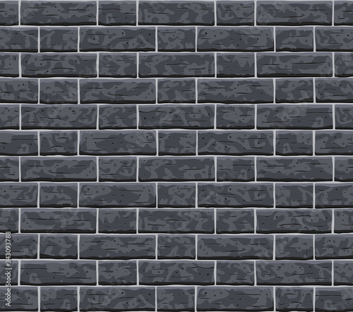 Brick dark grey wall seamless pattern background. Gray, black brick wall vector texture pattern illustration. Horizontal seamless black brick texture background.