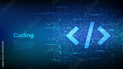 Programming code. Coding or Hacker background. Programming code icon made with binary code. Digital binary data and streaming digital code. Matrix background with digits 1.0. Vector Illustration.