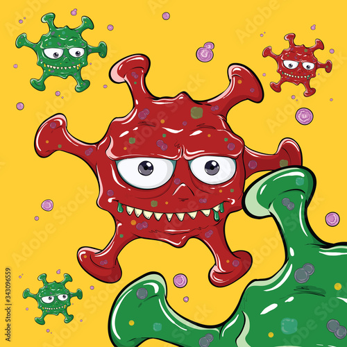 Corona Virus 2020, ( covid-19 ). Virus Coronavirus mutation to covid-19 Type S and covid-19 Type L.cartoon style. Vector illustration.