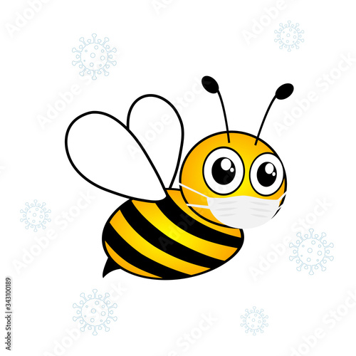 Bee cut cartoon wearing in surgical protective medical mask. Vector illustration isolated on white background. Protect against virus and bacteria.