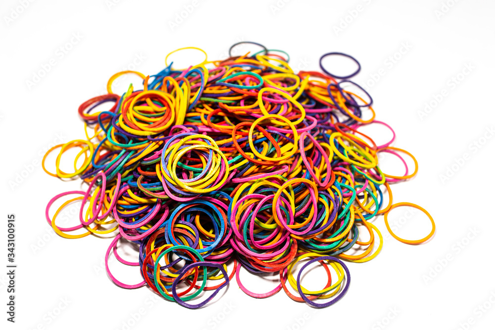 Elastic band rubber, multicolor rubber bands isolated on on white background, Colored elastic rubber bands. Colorful elastic band. Elastic band rubber, multicolor rubber bands isolated on on white background, Colored elastic rubber bands. Colorful elastic band.