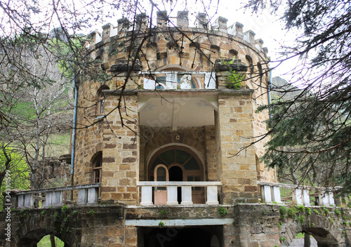 Russia, the Caucasus, Karachay-Cherkess Republic, Valley of Narzanov. The building of the old cafe. photo