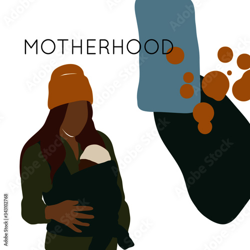 Abstract vector illustration of mother holding baby. Motherhood. Mother's day